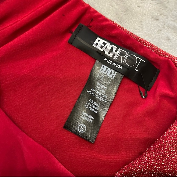 New! Beach Riot Red Metallic Celine One Shoulder One Piece Swimsuit 24391 - Picture 7 of 10